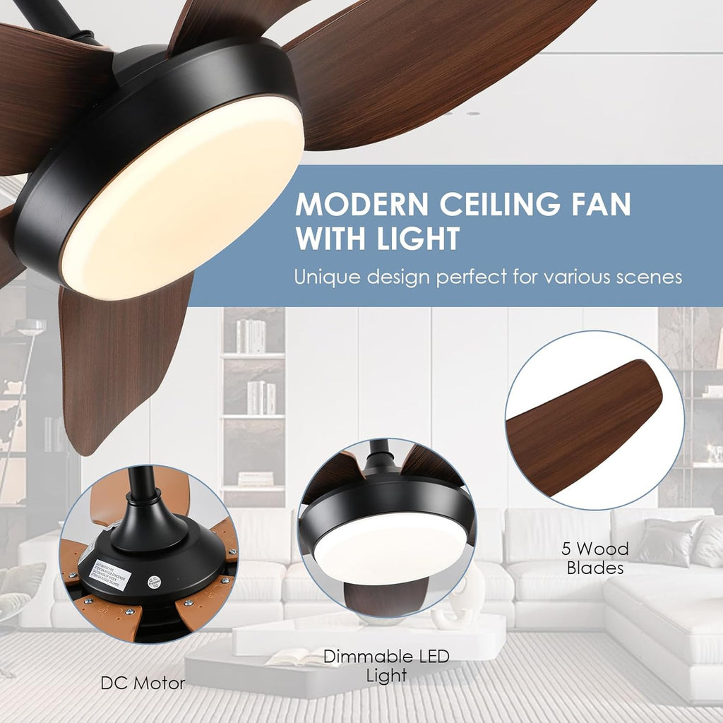 Modern Ceiling Fan with Light 43 Inch