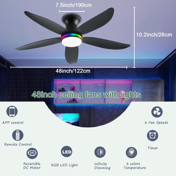 48″ Low Profile Ceiling Fan with Light